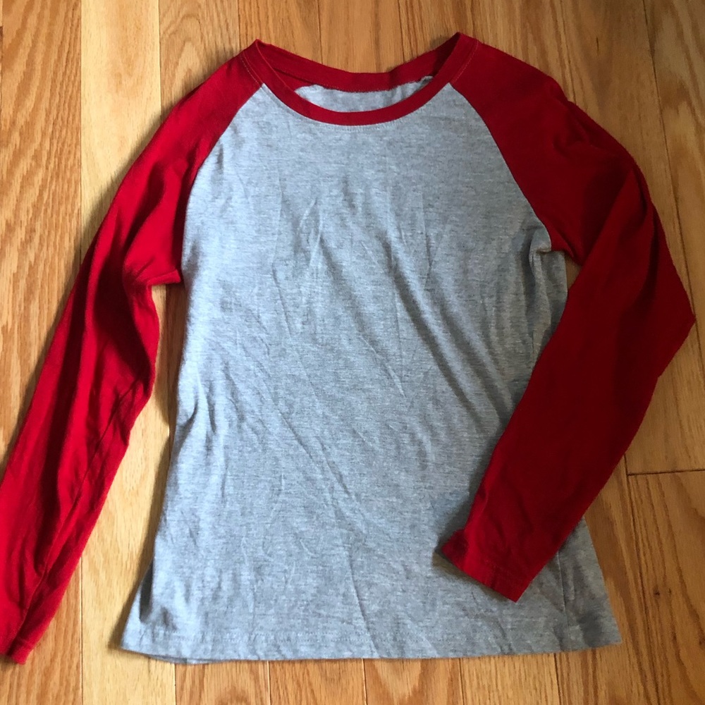 Red and Gray Long Sleeve Baseball Tee